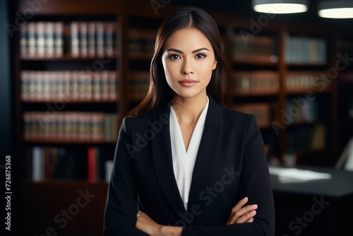 Looking camera. Young Attractive Asian female lawyer working in office 