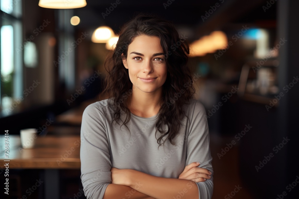 Portrait of young smiling woman looking at camera with crossed arms. Portrait of young smiling woman looking at camera with crossed arms.