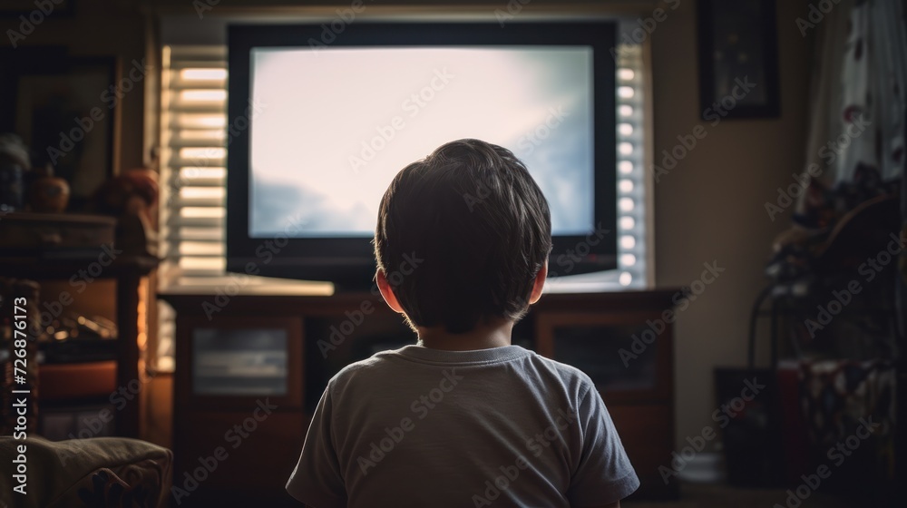 Rear view of child watching television Rear view of child watching television