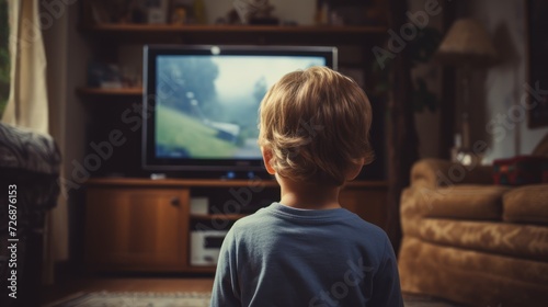  Rear view of child watching television 