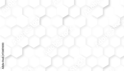 Fototapeta Naklejka Na Ścianę i Meble -  White abstract background with hexagons. Geometric backdrop 3D. Vector illustration with honeycomb in realistic style. White wall. Horizontal banner. 