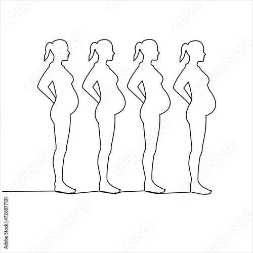 continuous line drawing pregnant woman vector illustration