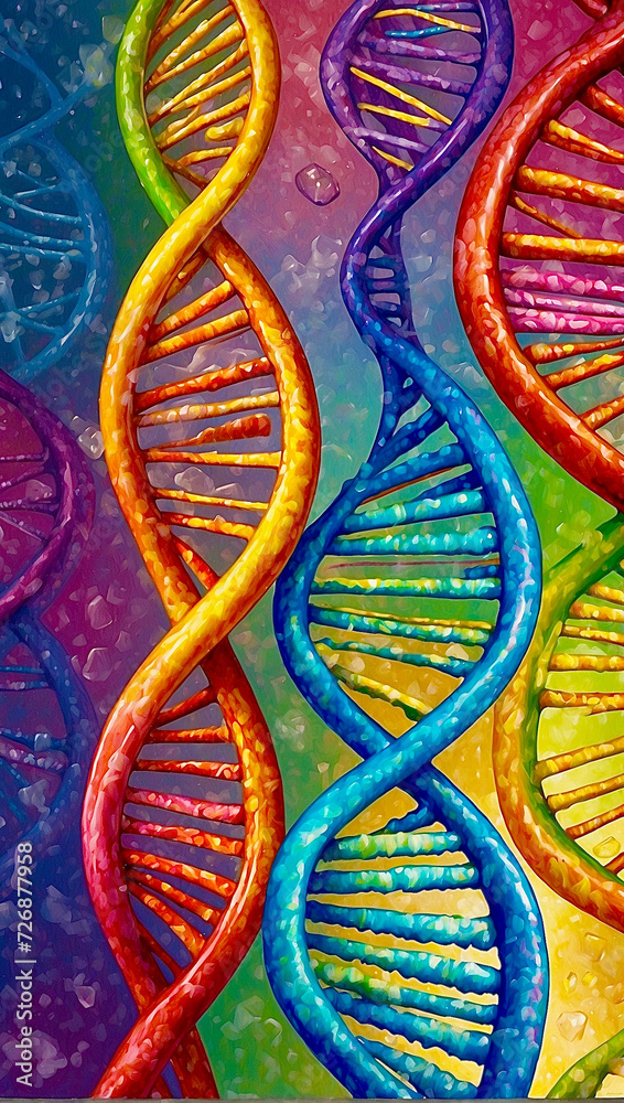 Naklejka premium A stylized view of DNA strands in rainbow colors. AI generated illustration.