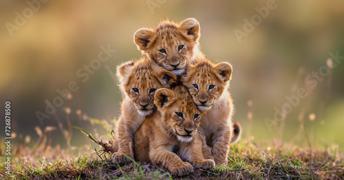 lioness Tiger cubs playing, wild animals, nature, beautiful pictures, landscape pictures, background pictures, AI generated pictures © Chainat