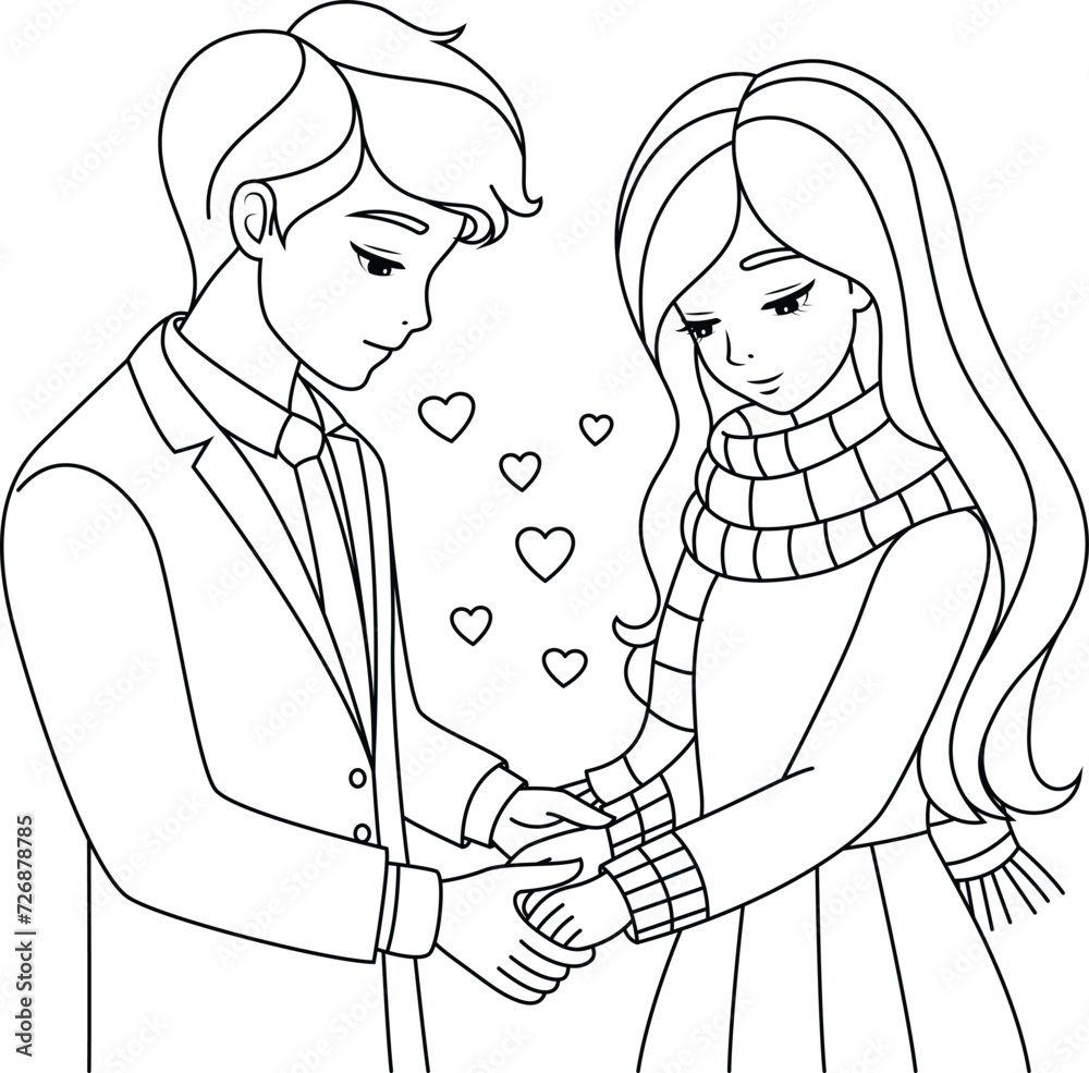 A couple is holding hands romantically coloring page. Valentine colouring book A couple is holding hands romantically coloring page. Valentine colouring book