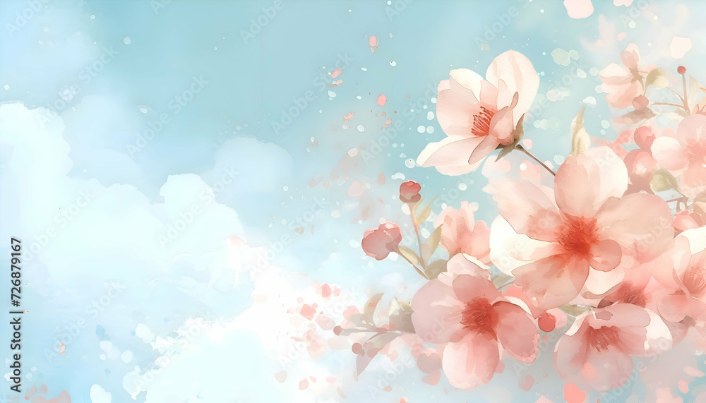 Watercolor colorful flowers background with empty space for text. 