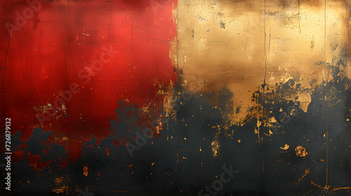 Abstract Painting Featuring Red, Yellow, and Black Background