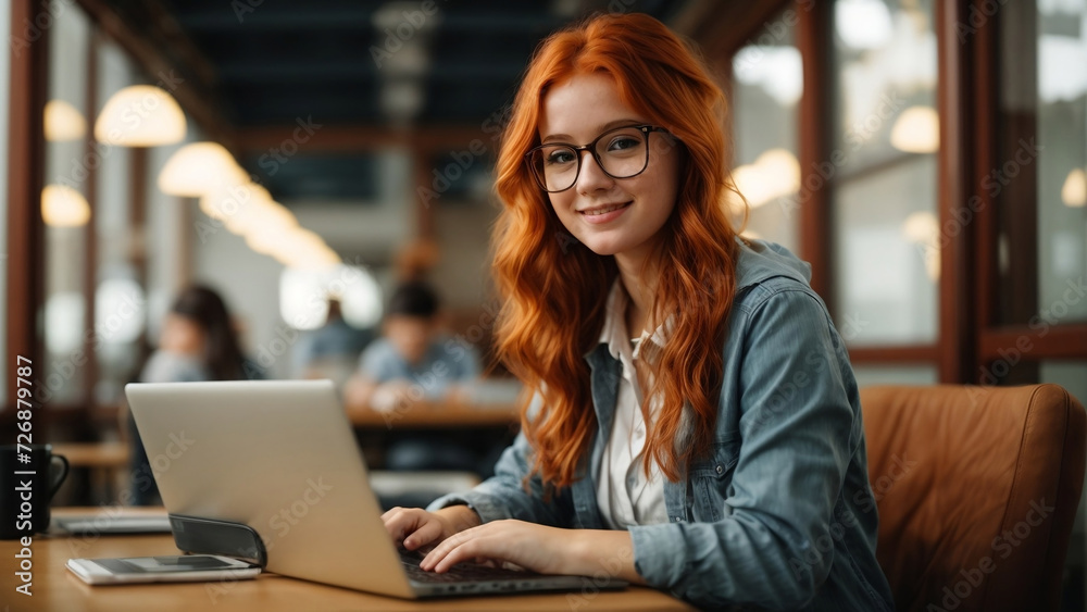 Professional female employee or a businesswoman using a laptop Professional female employee or a businesswoman using a laptop