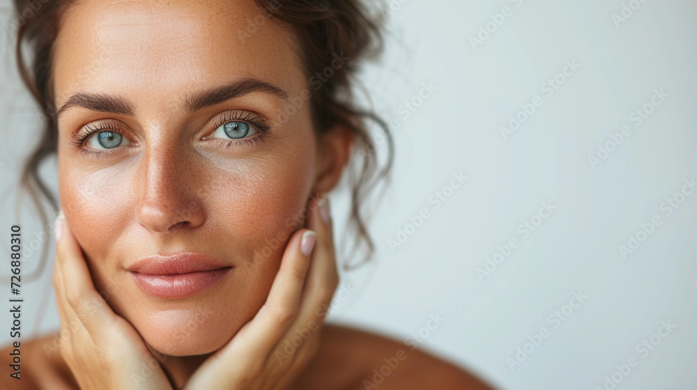 Radiant beauty, skincare perfection on display. Maturity embraced with elegance on a pristine white canvas. #BeautyConcept #SkincareGlow