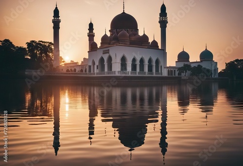 beautiful Malaysia mosque water Selangor Beautiful lake reflection sunrise colorful