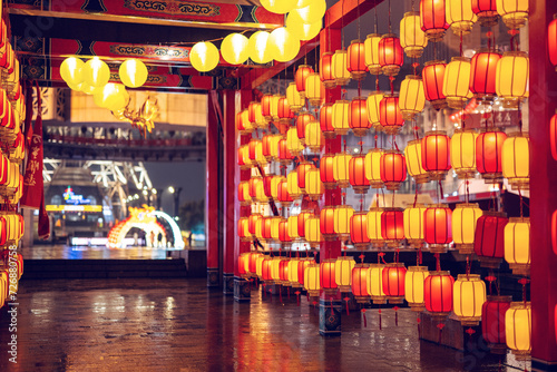 Beautiful flower lanterns at Shennong Temple Fair in Zhuzhou, China