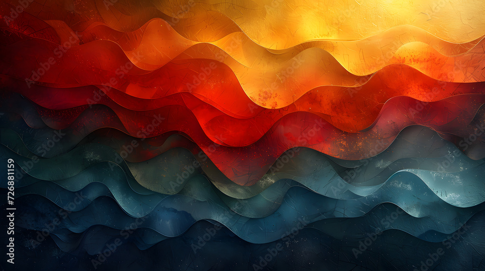 Abstract Painting of Waves and Colors - obrazy, fototapety, plakaty 