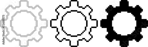 black white pixel art gear setting icon set