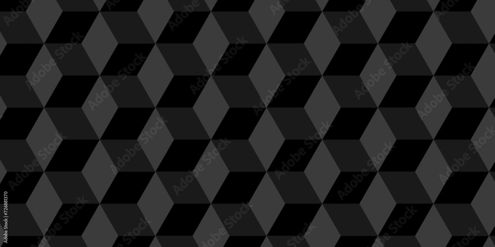 Fototapeta premium Black and gray seamless pattern Abstract cubes geometric tile and mosaic wall or grid backdrop hexagon technology. Black and gray geometric block cube structure backdrop grid triangle background.