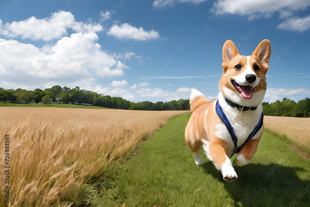 jack russell terrier running in the park in sunny day. Generative AI