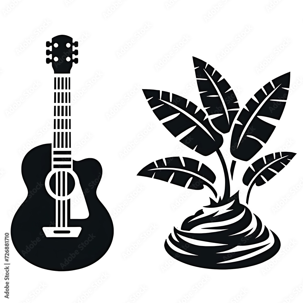 illustration logo design guitar and banana plant