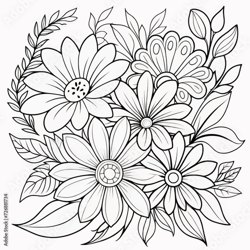 Floral coloring book pages for children and adults 