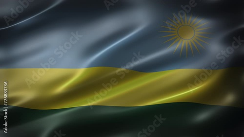 The Flag of Republic of Rwanda, full frame, front view, elegant silky texture waving in the wind, movielike feel and look, realistic 4K CG animation seamless loop-able. photo