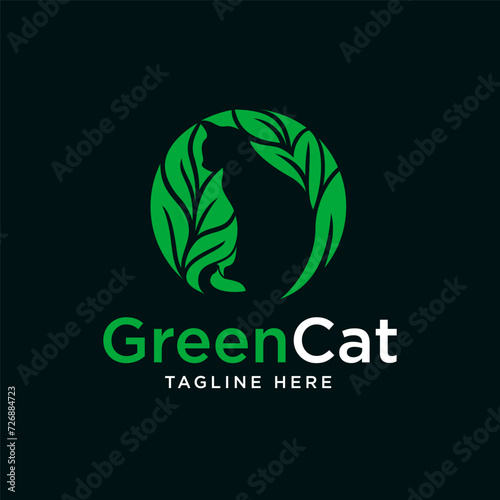 GREEN CAT LOGO DESIGNS VECTOR ILLUSTRATIONS