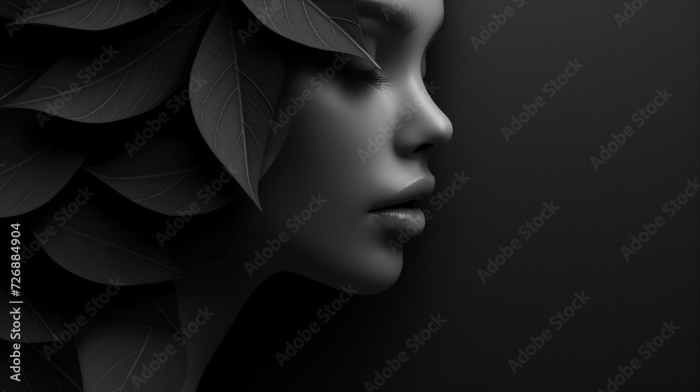 Abstract beauty girl on black background. with copy space.