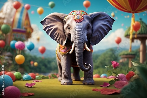Amazing beauty of whimsy elephant in vibrant colorful background