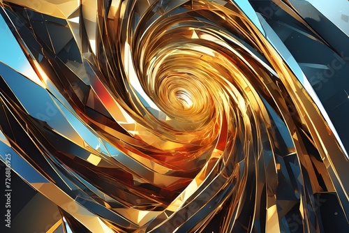 Background with gold and blue colored swirl twisting towards center.