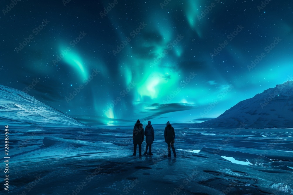 Fototapeta premium arabic family Aurora Borealis illuminating the starry night sky