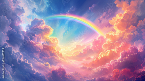 Neon Rainbow In The Clouds background illustration.