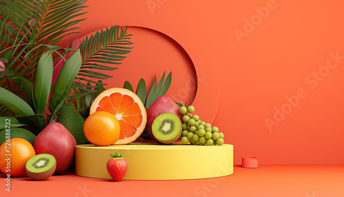 beauty show stage podium stand fashion luxury texture background mixed fruit banner mockup fruit wall wallpaper sale art cosmetics photo