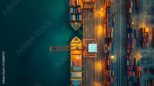 Overhead view of the shipping port Transportation and logistics industry concepts photo
