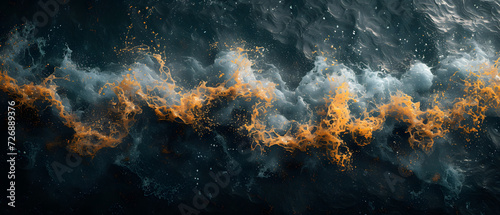 Aerial View of Ocean With Yellow Smoke