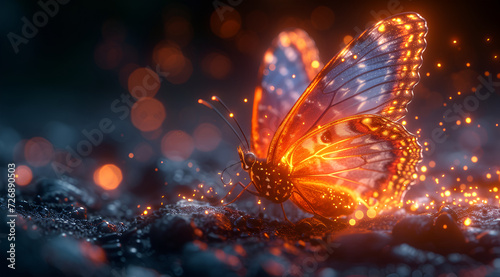  A butterfly on a black background with glowing flames