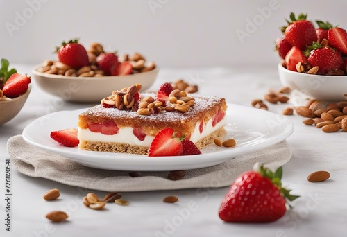 isolated Sweet Strawberries Image Konafa Arabic nuts background white