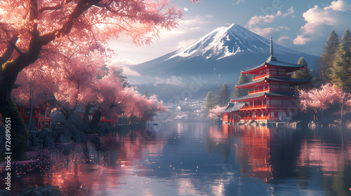 Beautiful_japanese_village_town_in_the_morning._buddhist 3 Generative AI photo