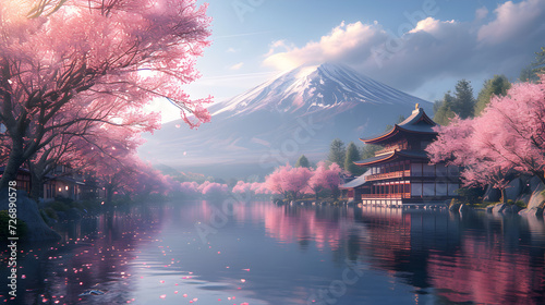 Beautiful_japanese_village_town_in_the_morning._buddhist 2 Generative AI photo