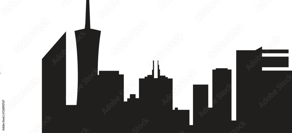 Urban cityscape silhouettes vector illustration. Night town skyline or black city buildings isolated on white background