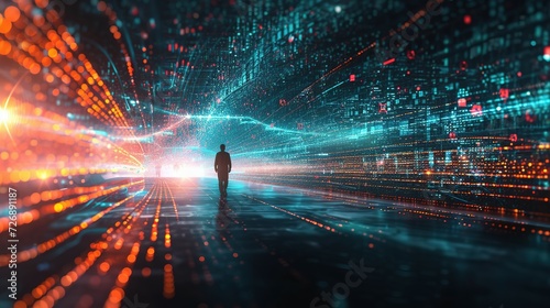 An abstract representation of digital transformation, where virtual data flows and AI elements converge to create a transformative user experience The image captures the essence of digital evol photo
