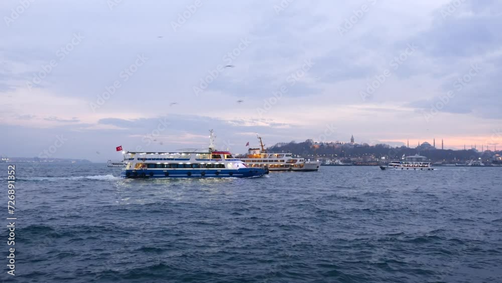 T Transport ferry in the Bosphorus. Ferryboat carries passengers T Transport ferry in the Bosphorus. Ferryboat carries passengers