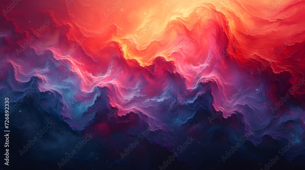 Abstract Painting of Red and Blue Waves