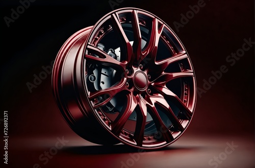 a car wheel in a vibrant red color