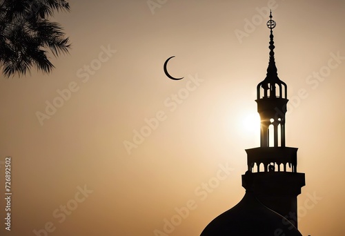 religion golden orientation Silhouette bright symbol Islamic sky Vertical mosque crescent frame The sun top high Moslem minaret