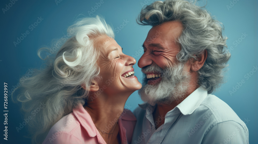 Wrinkled smiles, a testament to their shared happiness. Wrinkled smiles, a testament to their shared happiness.