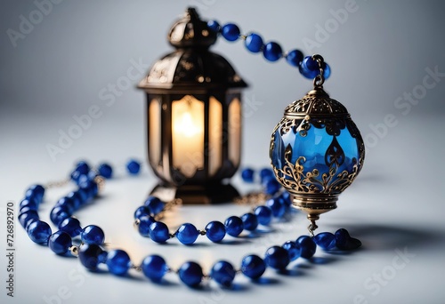 isolated Lantern beads Ramadan Blue rosary background white
