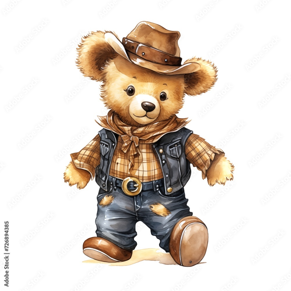 Teddy bear Cowboy. Watercolor. Clipart is a great choice for creating ...