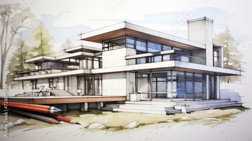 Architectural sketch of a 3D house