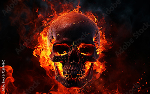Inferno Insight: High Detail Flaming Skull in Close-Up Shot