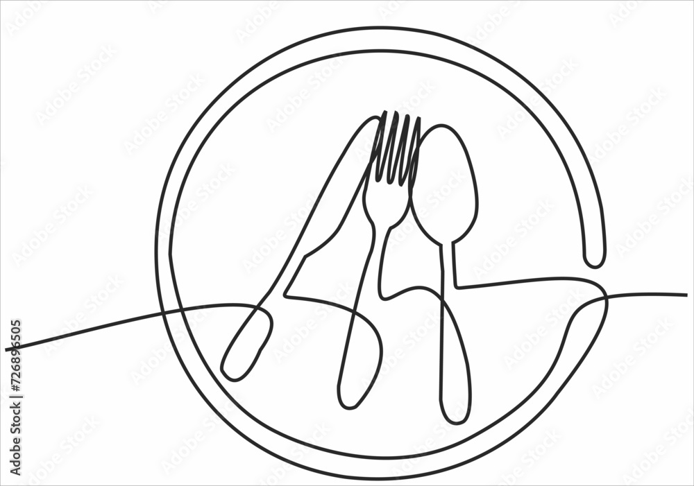 Continuous one line image. restaurant logos. Black and white vector illustration. Continuous one line image. restaurant logos. Black and white vector illustration.