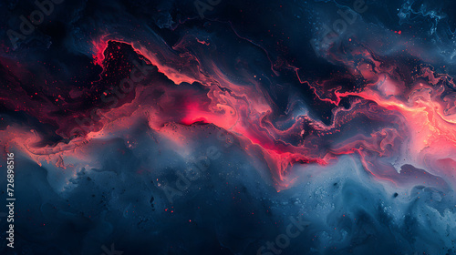 Blue and Red Abstract Painting With Black Background
