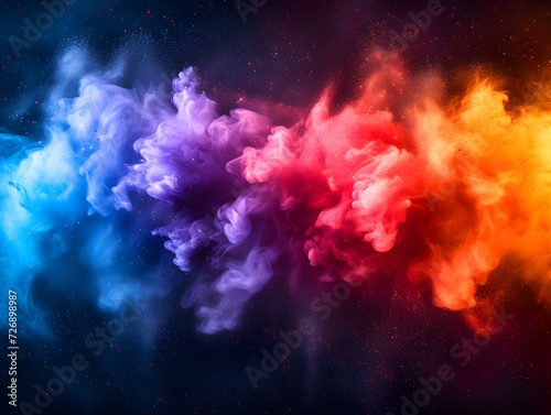 a cloud of colorful smoke, with red, orange, yellow, blue, and purple colors. The smoke is swirling against a black background with stars. © wcirco
