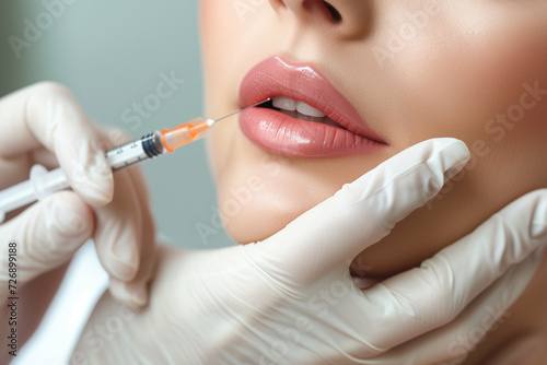 syringe botox injection aestethic skin care  woman injection botokx in lips